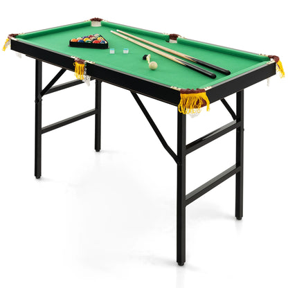 47" Folding Billiard Table Pool Game Table for Kids W/ Cues & Chalk & Brush