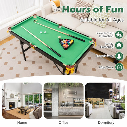 47" Folding Billiard Table Pool Game Table for Kids W/ Cues & Chalk & Brush