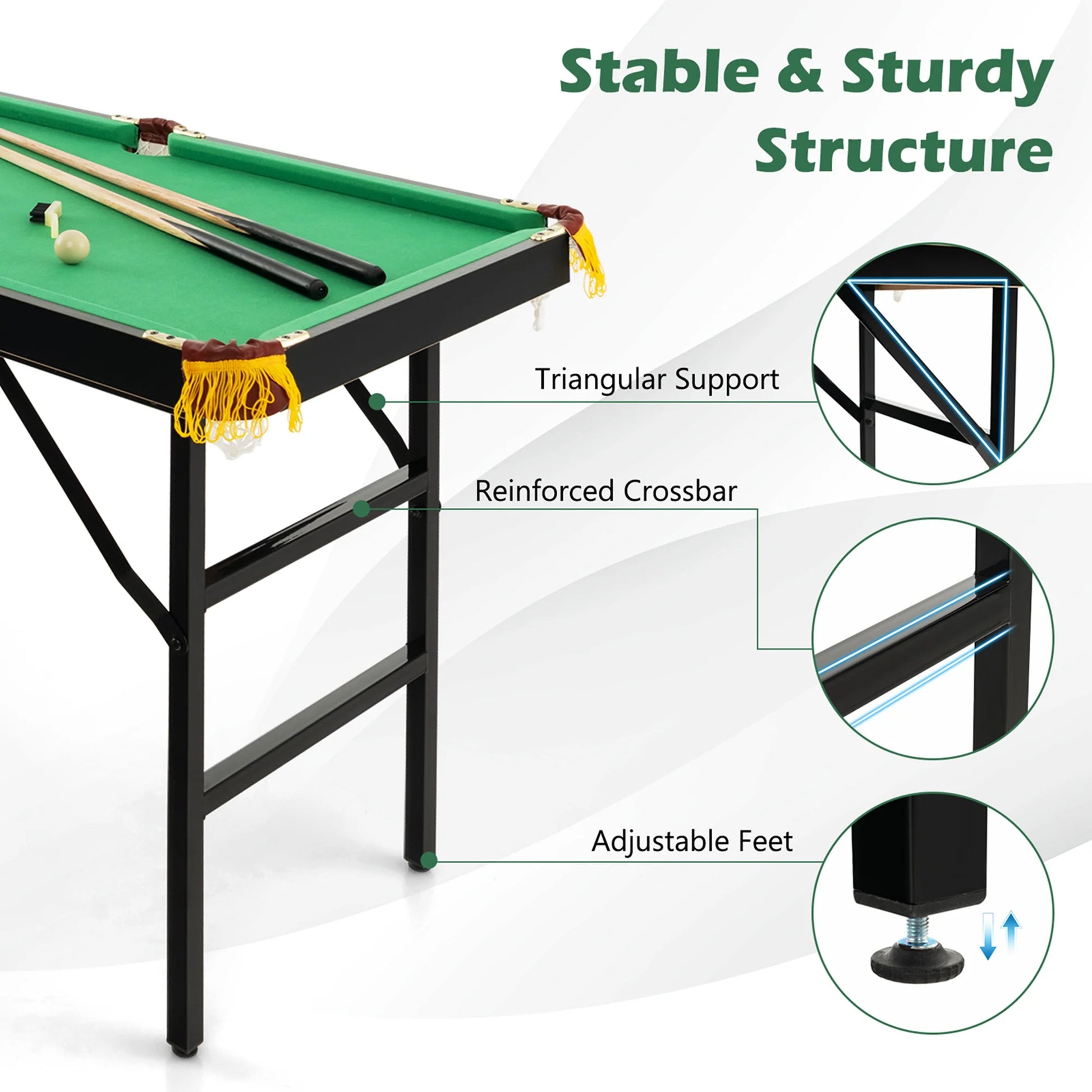 47" Folding Billiard Table Pool Game Table for Kids W/ Cues & Chalk & Brush