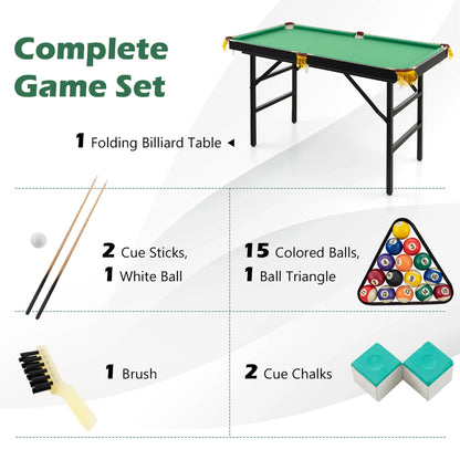 47" Folding Billiard Table Pool Game Table for Kids W/ Cues & Chalk & Brush